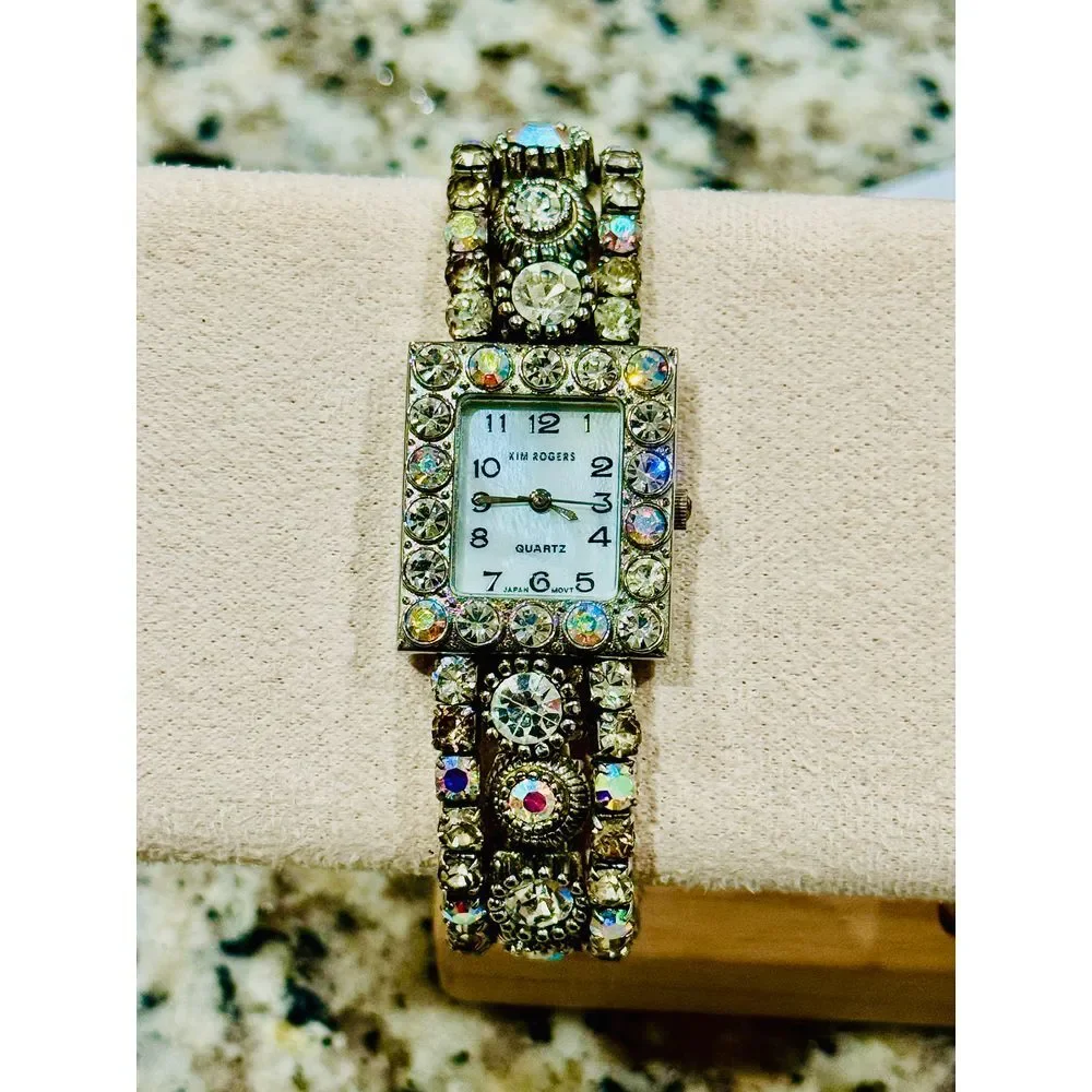 Kim Rogers Crystal Rhinestone Square Face Bracelet Watch‎ Vintage Style Piece